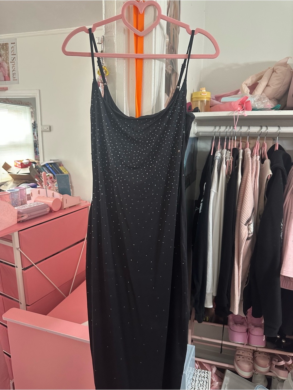 Skims Swarovski Jelly Sheer Intimates Cami Maxi Dress Onyx Size XL